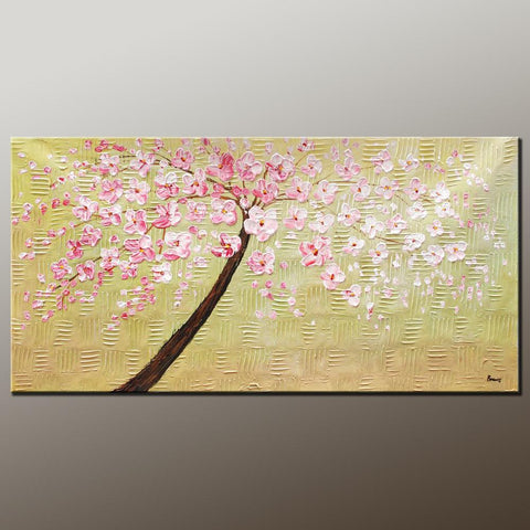 Modern Art, Contemporary Art, Tree Painting, Oil Painting, Flower Painting, Bedroom Wall Art, Heavy Texture Painting, Bedroom Wall Art, Canvas Art-Paintingforhome