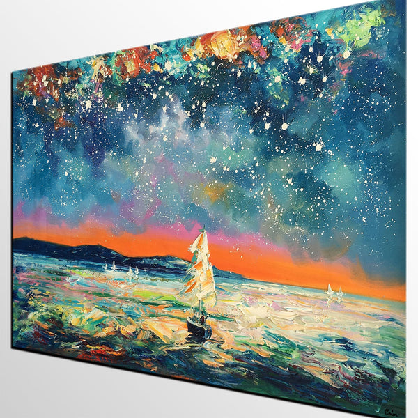 Modern Abstract Art, Oil Painting, Starry Night Sky, Landscape Painting, Bedroom Wall Art-Paintingforhome