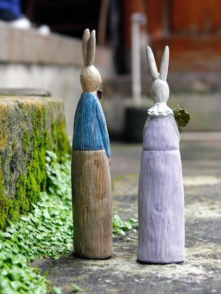 Rabbit Couple in the Garden, Rabbit Resin Statue for Garden Ornament, Lovely Rabbits Statues, Outdoor Decoration Ideas, Garden Ideas-Paintingforhome