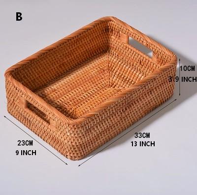 Woven Rectangular Basket with Handle, Rattan Storage Basket for Shelves, Woven Storage Baskets for Bathroom-Paintingforhome