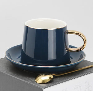 Ceramic Cup, Coffee Cup and Saucer Set,Black Coffee Cup, Blue, Green, White Coffee Mug, Tea Cup-Paintingforhome