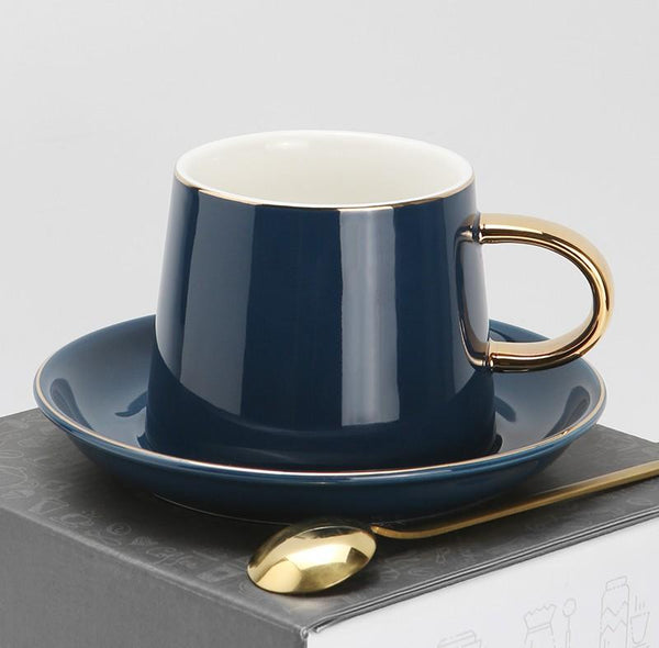 Handmade Coffee Cup and Saucer, White Coffee Mug, Blue, Green, Ceramic Cup, Beautiful Coffee Cup and Saucer Set-Paintingforhome