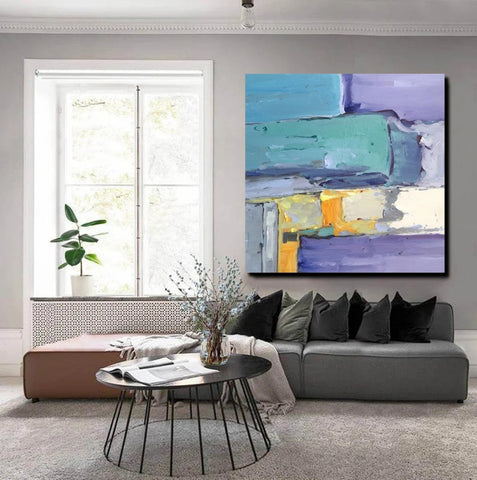 Canvas Painting for Living Room, Simple Modern Paintings, Blue Abstract Modern Paintings, Acrylic Painting on Canvas, Hand Painted Canvas Art-Paintingforhome