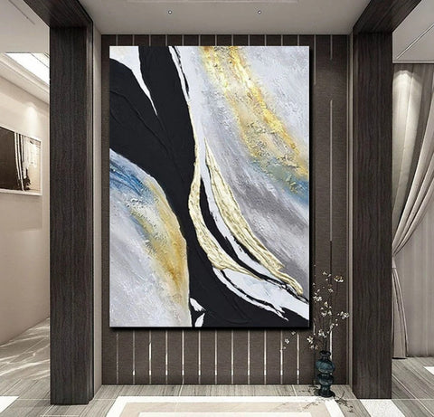 Black Abstract Acrylic Paintings, Large Paintings for Bedroom, Simple Modern Art, Modern Wall Art Ideas, Contemporary Canvas Paintings-Paintingforhome