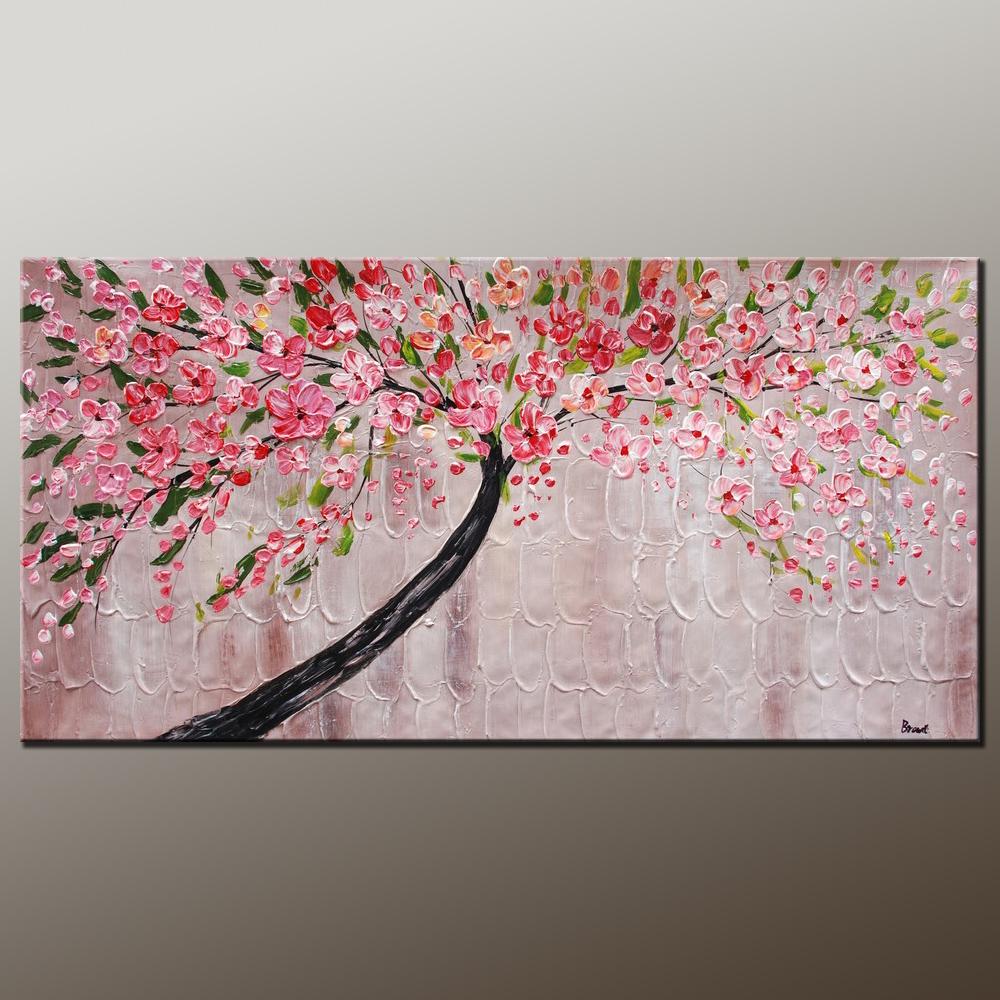 Modern Art, Contemporary Art, Tree Painting, Oil Painting, Flower Painting, Bedroom Wall Art, Heavy Texture Painting, Bedroom Wall Art, Canvas Art-Art Painting Canvas