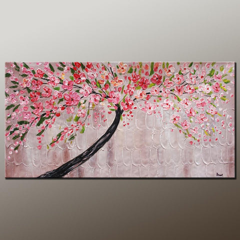 Modern Art, Contemporary Art, Tree Painting, Oil Painting, Flower Painting, Bedroom Wall Art, Heavy Texture Painting, Bedroom Wall Art, Canvas Art-Paintingforhome