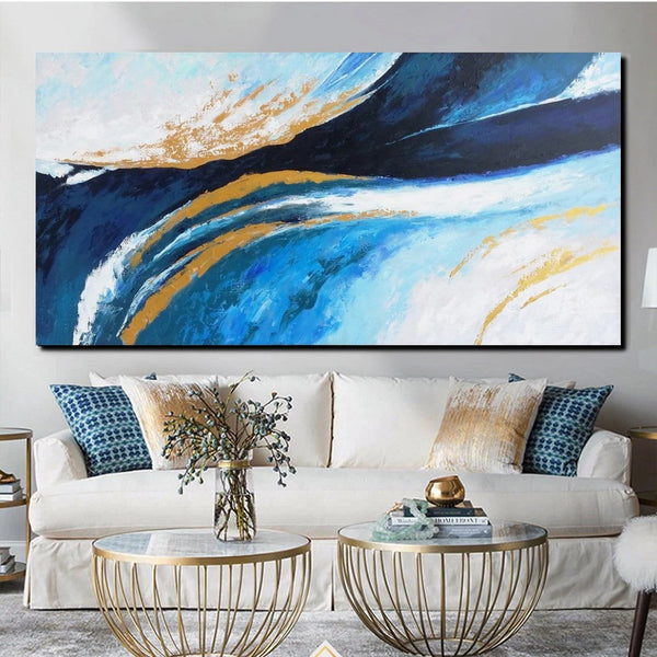 Living Room Wall Art Paintings, Blue Acrylic Abstract Painting Behind Couch, Large Painting on Canvas, Buy Paintings Online, Acrylic Painting for Sale-Paintingforhome