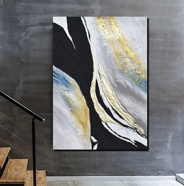 Black Abstract Acrylic Paintings, Large Paintings for Bedroom, Simple Modern Art, Modern Wall Art Ideas, Contemporary Canvas Paintings-Paintingforhome