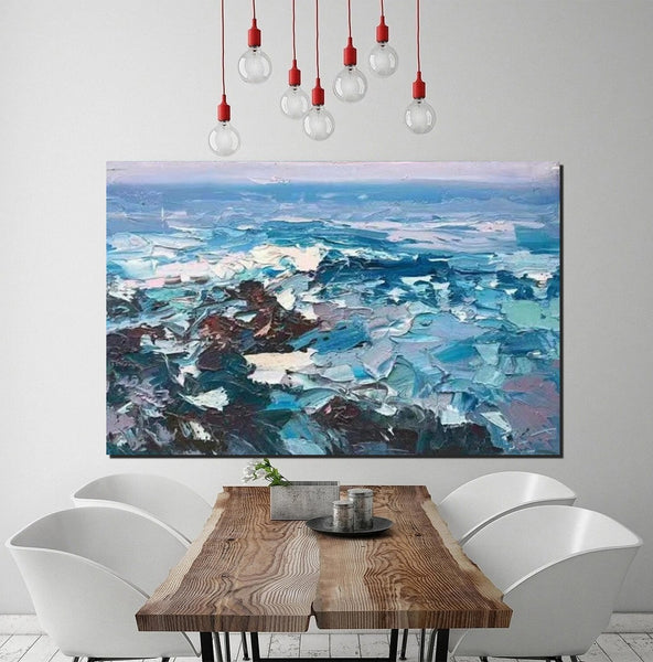 Landscape Canvas Paintings, Seascape Painting, Acrylic Paintings for Living Room, Abstract Landscape Paintings, Seascape Big Wave Painting, Heavy Texture Canvas Art-Paintingforhome