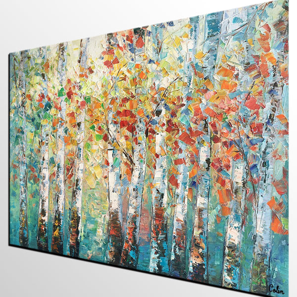 Canvas Art Painting, Large Wall Art, Summer Birch Tree Painting, Custom Extra Large Oil Painting-Paintingforhome