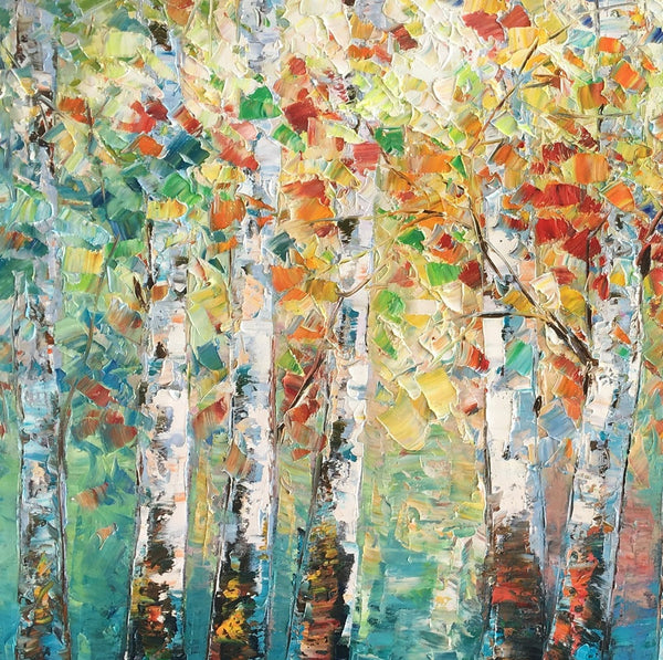 Canvas Art Painting, Large Wall Art, Summer Birch Tree Painting, Custom Extra Large Oil Painting-Paintingforhome