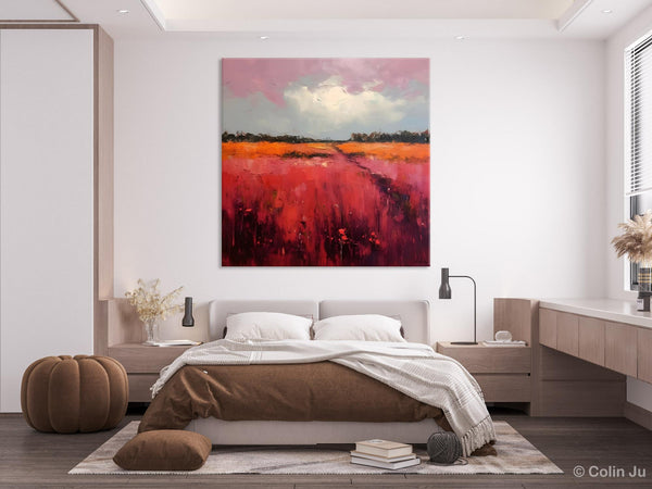 Landscape Paintings for Living Room, Abstract Canvas Painting, Abstract Landscape Art, Red Poppy Field Painting, Original Hand Painted Wall Art-Paintingforhome