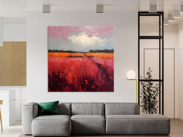 Landscape Paintings for Living Room, Abstract Canvas Painting, Abstract Landscape Art, Red Poppy Field Painting, Original Hand Painted Wall Art-Paintingforhome