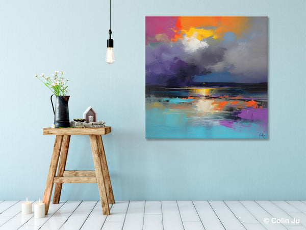 Contemporary Oil Painting on Canvas, Heavy Texture Canvas Art, Original Landscape Canvas Art, Oversized Landscape Wall Art Paintings-Paintingforhome
