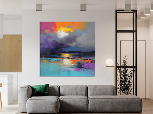 Contemporary Oil Painting on Canvas, Heavy Texture Canvas Art, Original Landscape Canvas Art, Oversized Landscape Wall Art Paintings-Paintingforhome