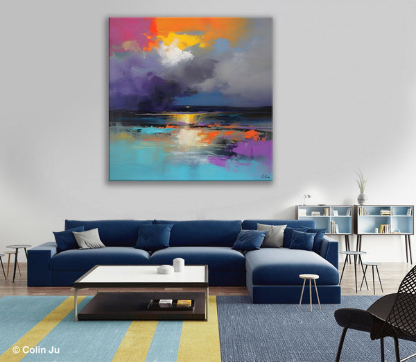 Contemporary Oil Painting on Canvas, Heavy Texture Canvas Art, Original Landscape Canvas Art, Oversized Landscape Wall Art Paintings-Paintingforhome