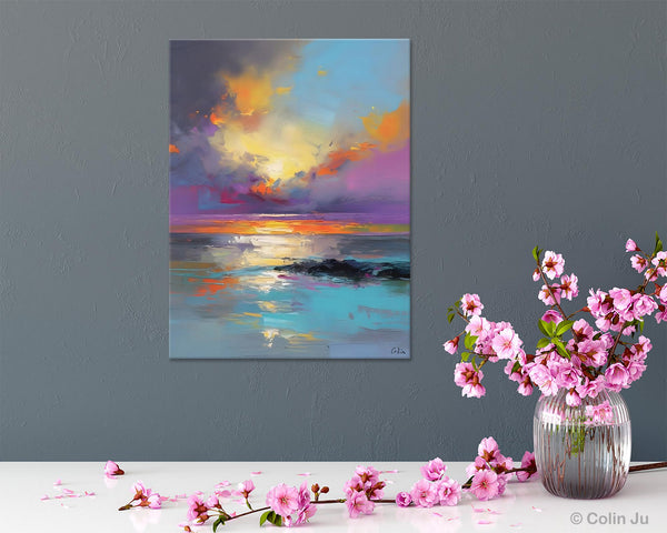 Oil Painting on Canvas, Extra Large Modern Wall Art, Landscape Canvas Paintings for Dining Room, Original Landscape Abstract Painting-Paintingforhome