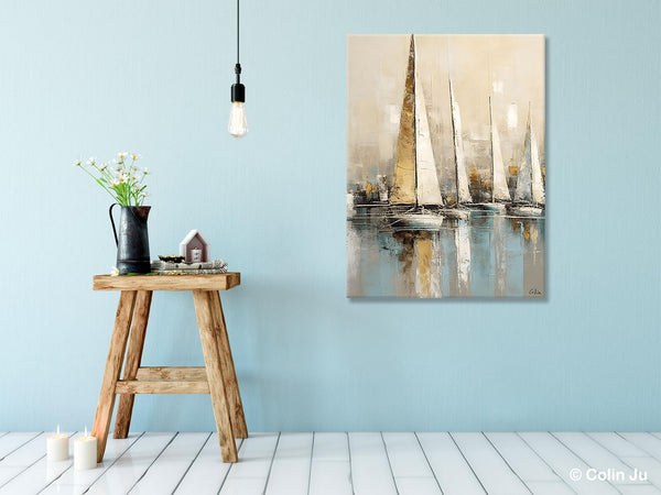 Modern Abstract Wall Art Paintings, Large Original Canvas Art for Bedroom, Large Painting Ideas for Living Room, Sail Boat Canvas Painting-Paintingforhome