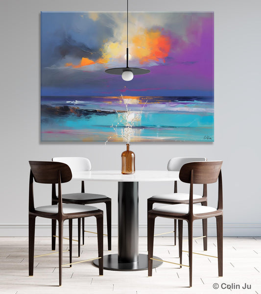 Landscape Painting on Canvas, Hand Painted Canvas Art, Moon Rising from Sea, Contemporary Wall Art Paintings, Extra Large Original Art-Paintingforhome