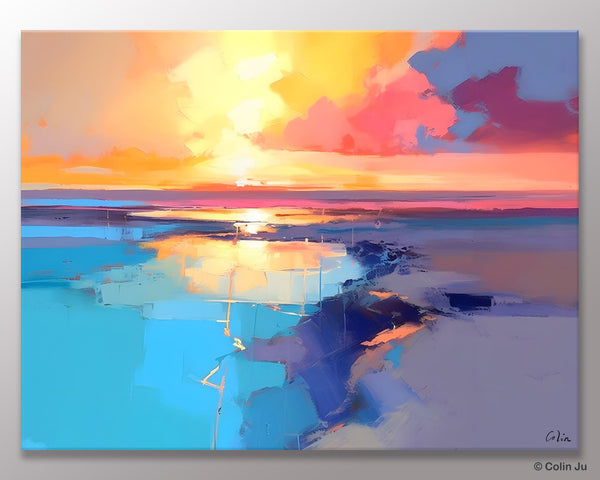 Sunrise Painting, Original Landscape Painting, Large Landscape Painting for Living Room, Bedroom Wall Art Ideas, Modern Paintings for Dining Room-Paintingforhome