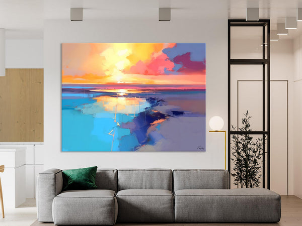 Sunrise Painting, Original Landscape Painting, Large Landscape Painting for Living Room, Bedroom Wall Art Ideas, Modern Paintings for Dining Room-Paintingforhome