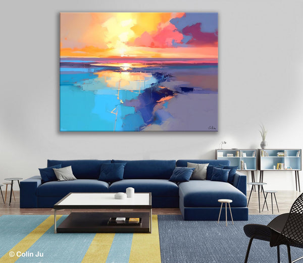 Sunrise Painting, Original Landscape Painting, Large Landscape Painting for Living Room, Bedroom Wall Art Ideas, Modern Paintings for Dining Room-Paintingforhome