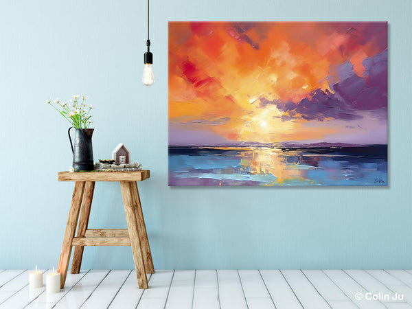 Original Landscape Oil Paintings, Sunrise Paintings, Large Contemporary Wall Art, Oil Painting on Canvas, Extra Large Paintings for Bedroom-Paintingforhome