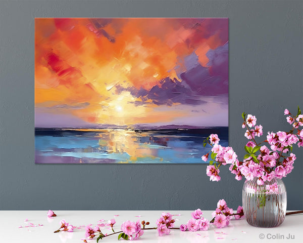 Original Landscape Oil Paintings, Sunrise Paintings, Large Contemporary Wall Art, Oil Painting on Canvas, Extra Large Paintings for Bedroom-Paintingforhome