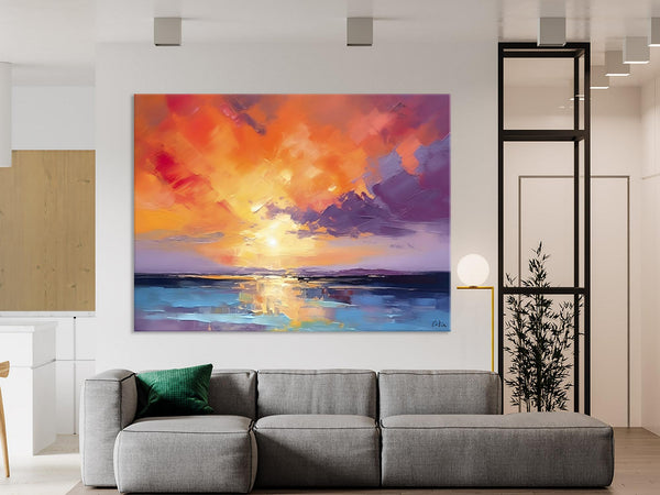 Original Landscape Oil Paintings, Sunrise Paintings, Large Contemporary Wall Art, Oil Painting on Canvas, Extra Large Paintings for Bedroom-Paintingforhome