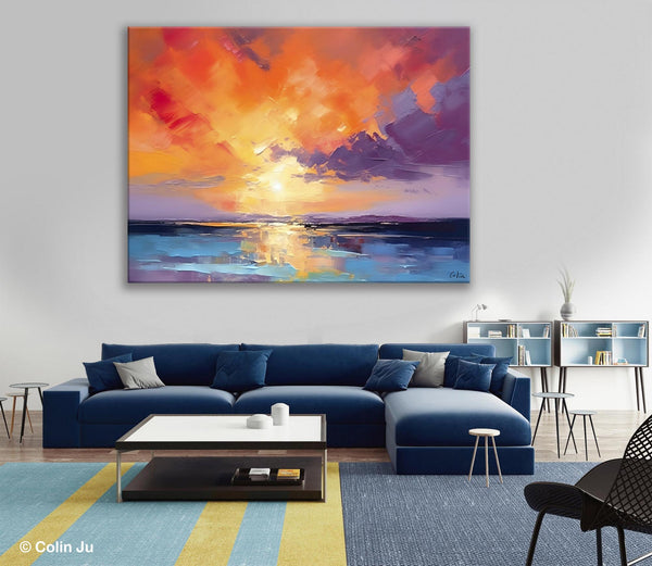 Original Landscape Oil Paintings, Sunrise Paintings, Large Contemporary Wall Art, Oil Painting on Canvas, Extra Large Paintings for Bedroom-Paintingforhome