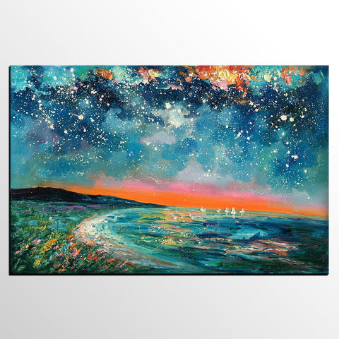 Canvas Wall Art, Starry Night Sky Painting, Landscape Art, Original Painting, Custom Art Painting-Paintingforhome