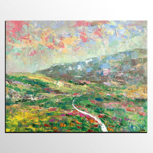 Mountain Landscape Painting, Palette Knife Paintings, Custom Wall Art Painting on Canvas, Spring Mountain Painting-Paintingforhome