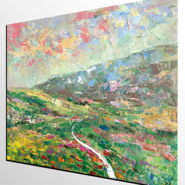 Mountain Landscape Painting, Palette Knife Paintings, Custom Wall Art Painting on Canvas, Spring Mountain Painting-Paintingforhome