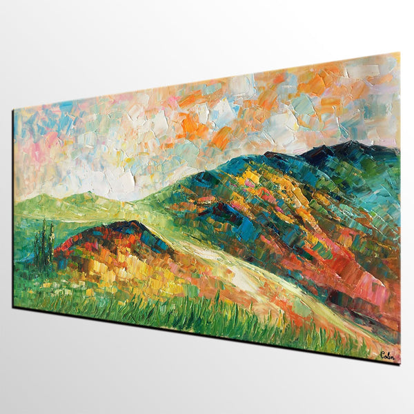 Mountain Landscape Painting, Landscape Painting, Custom Abstract Oil Painting, Bedroom Wall Art-Paintingforhome