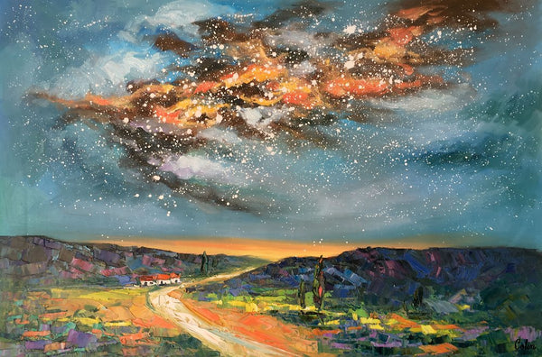 Landscape Oil Paintings, Starry Night Sky Painting, Custom Canvas Artwork, Original Oil Painting on Canvas, Buy Paintings Online-Paintingforhome