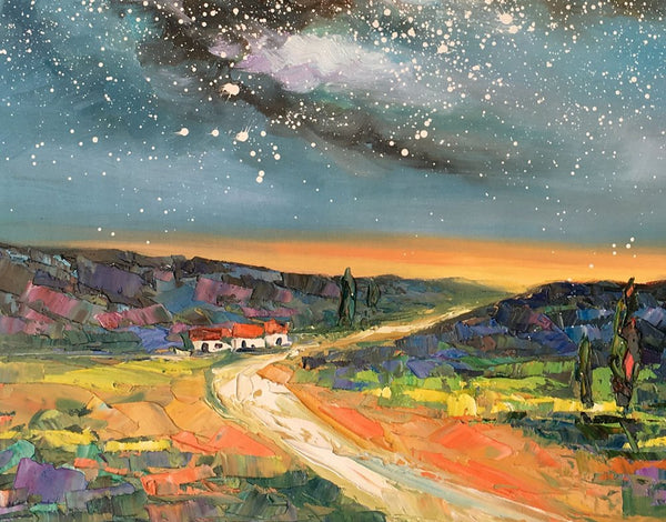 Landscape Oil Paintings, Starry Night Sky Painting, Custom Canvas Artwork, Original Oil Painting on Canvas, Buy Paintings Online-Paintingforhome