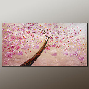 Contemporary Art, Modern Art, Tree Painting, Oil Painting, Flower Painting, Bedroom Wall Art, Heavy Texture Painting, Bedroom Wall Art, Canvas Art-Paintingforhome
