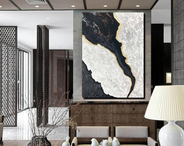 Black Modern Painting, Living Room Wall Art Ideas, Acrylic Canvas Paintings, Simple Wall Art Ideas, Contemporary Painting-Paintingforhome