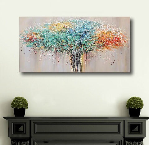 Colorful Tree Paintings, Modern Wall Art Paintings, Simple Modern Paintings for Bedroom-Paintingforhome