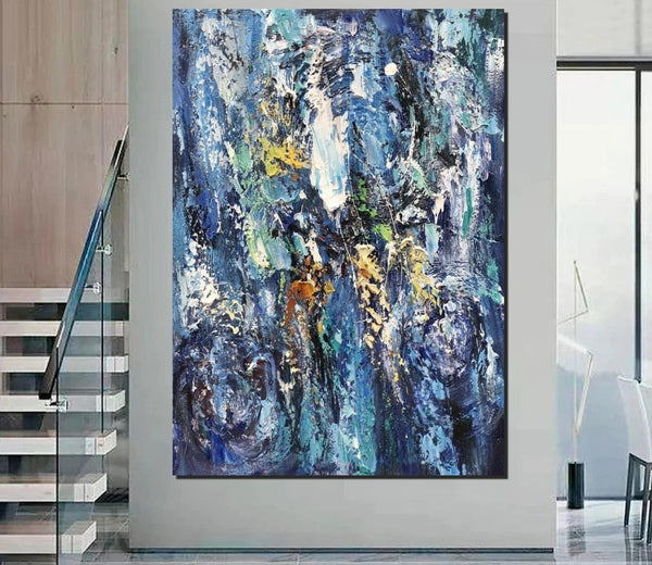 Simple Modern Art Ideas, Blue Abstract Canvas Painting, Contemporary Acrylic Paintings, Modern Paintings for Living Room, Large Wall Art Paintings-Paintingforhome