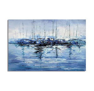 Abstract Landscape Paintings, Boat Paintings, Palette Knife Paintings, Hand Painted Canvas Art-Paintingforhome