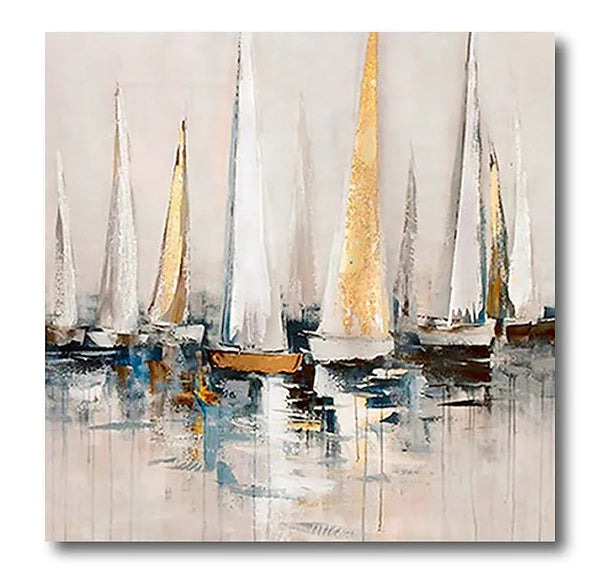 Acrylic Painting on Canvas, Simple Painting Ideas for Dining Room, Sail Boat Paintings, Modern Acrylic Canvas Painting, Oversized Canvas Painting for Sale-Paintingforhome