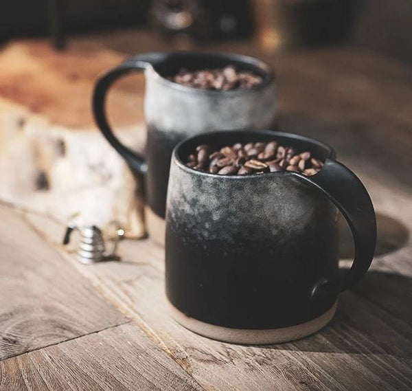 Black Pottery Coffee Cup, Ceramic Coffee Mug, Latte Coffee Cup, Handmade Coffee Cup, Large Tea Cup-Paintingforhome