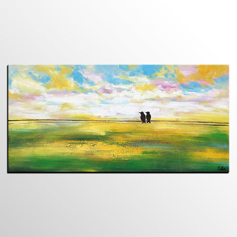 Paintings for Dining Room, Modern Painting, Love Birds Painting, Wedding Gift, Simple Abstract Painting, Abstract Landscape Painting-Paintingforhome