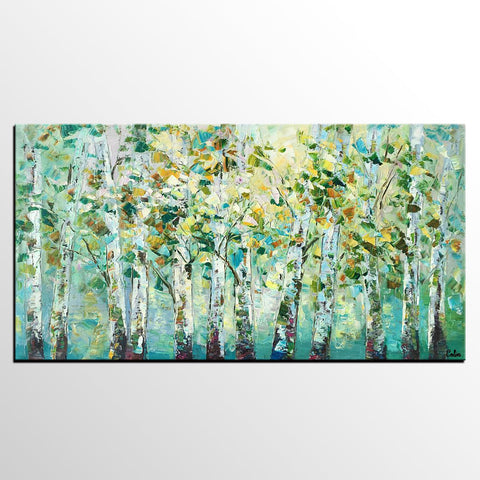 Birch Tree Painting, Abstract Autumn Painting, Heavy Texture Painting, Custom Landscape Painting-Paintingforhome