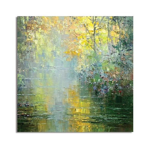 Landscape Canvas Painting, Simple Modern Wall Art Paintings for Living Room, Abstract Landscape Painting, Forest Tree by the River, Large Landscape Paintings-Paintingforhome