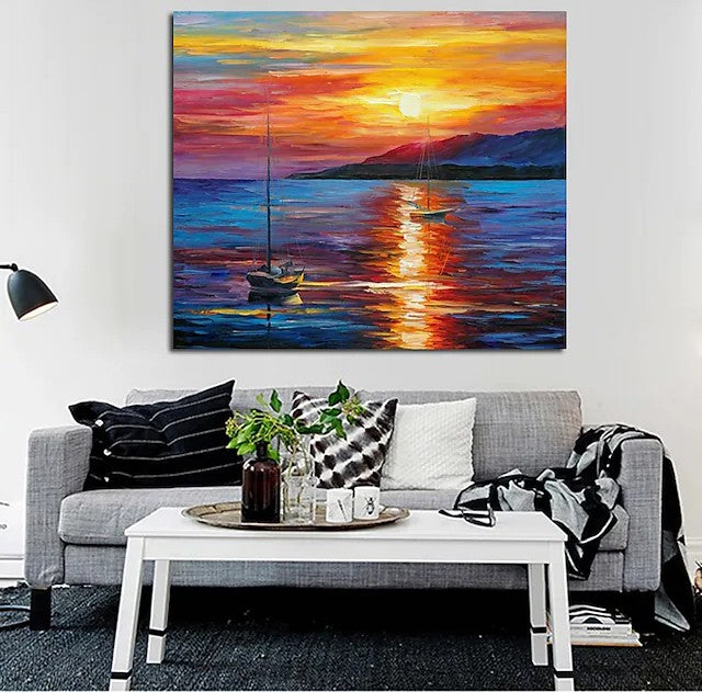 Boat Paintings, Simple Modern Art, Paintings for Living Room, Sunrise ...