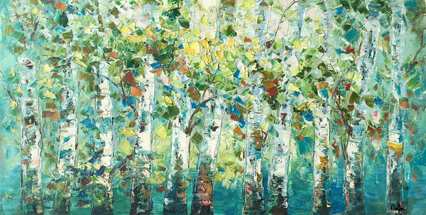 Birch Tree Painting, Abstract Autumn Painting, Heavy Texture Painting, Custom Landscape Painting-Paintingforhome