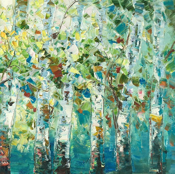 Birch Tree Painting, Abstract Autumn Painting, Heavy Texture Painting, Custom Landscape Painting-Paintingforhome