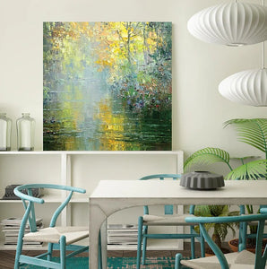Landscape Canvas Painting, Simple Modern Wall Art Paintings for Living Room, Abstract Landscape Painting, Forest Tree by the River, Large Landscape Paintings-Paintingforhome